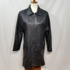 VTG CAG Comint Black Genuine Leather Women's M Vintage Mid-Length Zip-Up Jacket